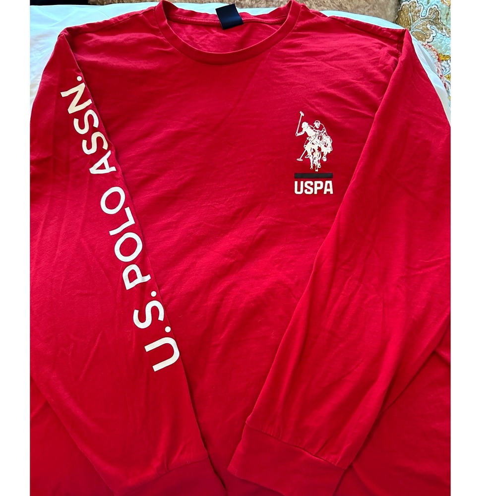 US Polo Assn Mens 2XL Red Long Sleeve Graphic T-Shirt USPA Logo Cotton Tee
